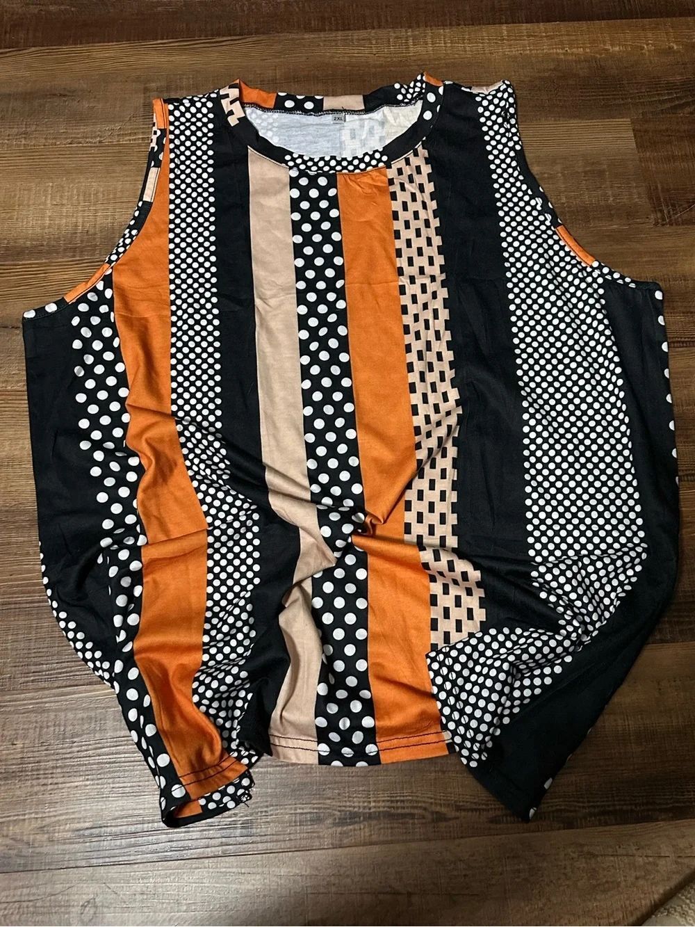 Women's Polka Dot Stripe Tank Top in Black & Orange